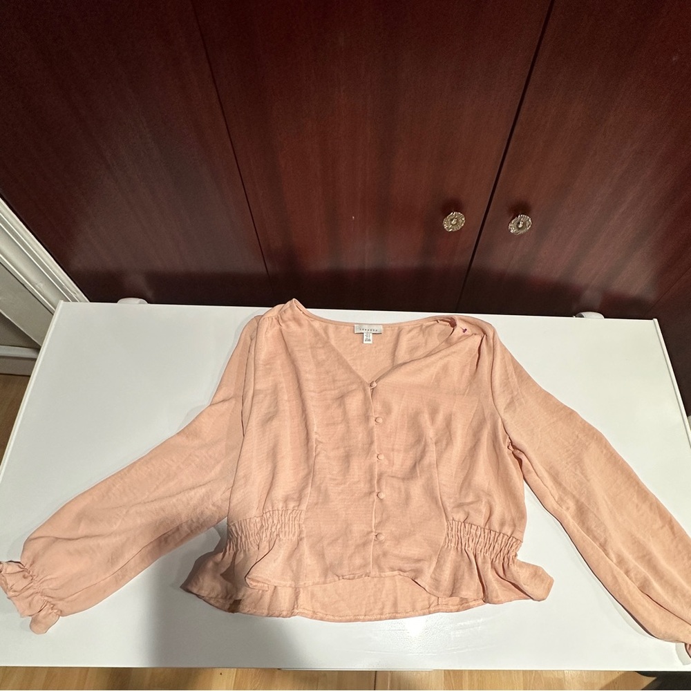 TOPSHOP- PINK LONG SLEEVE DRESSY SHIRT TOP